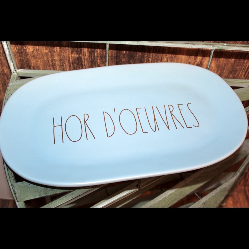 Rae Dunn HOR D'OEUVRES blue/gold serving platter - Picture 5 of 16